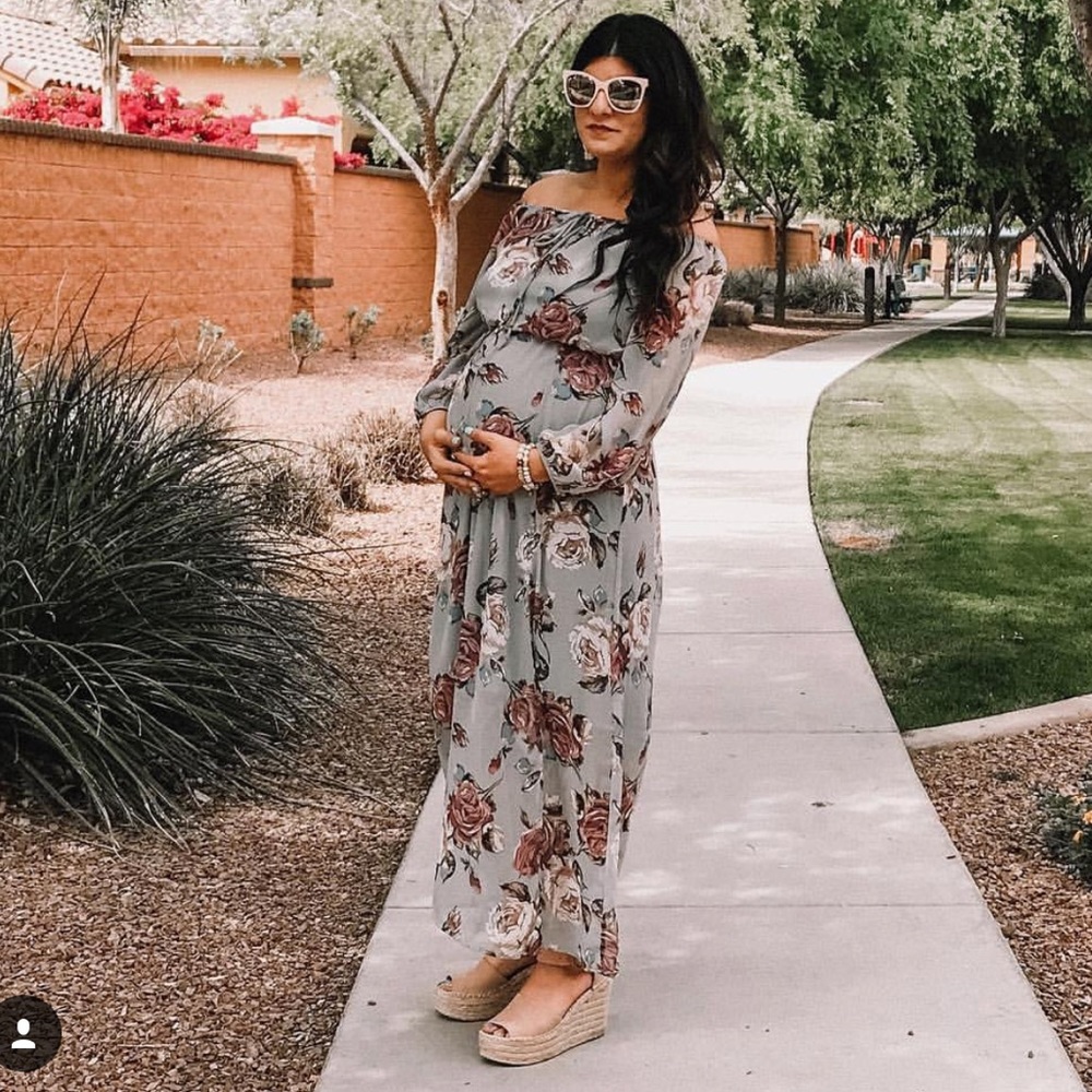 PinkBlush Maternity Dusty Blue Floral Maxi